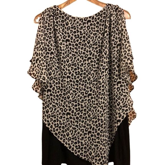 Apt. 9 Leopard Cheetah Print Open Shoulder Overlay Blouse Size XXL NEW - Picture 7 of 9